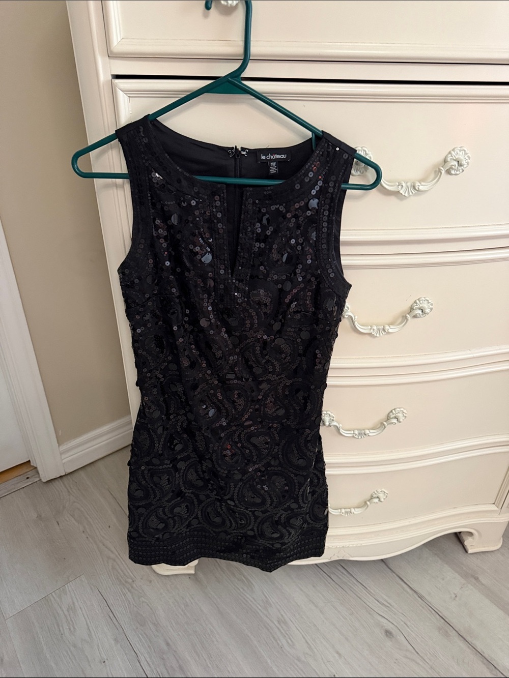 le chateau Black Sequin Cocktail Sheath Dress